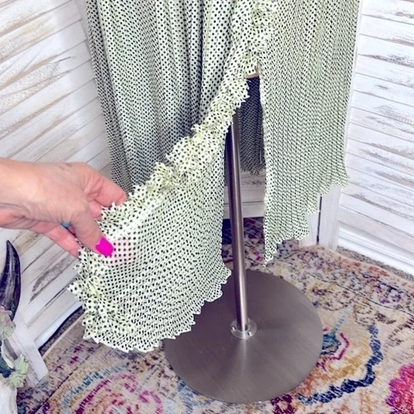 𝅺Anthropologie FOXIEDOX Light Green Black Polka Dot A Line Dress Small - Picture 5 of 7